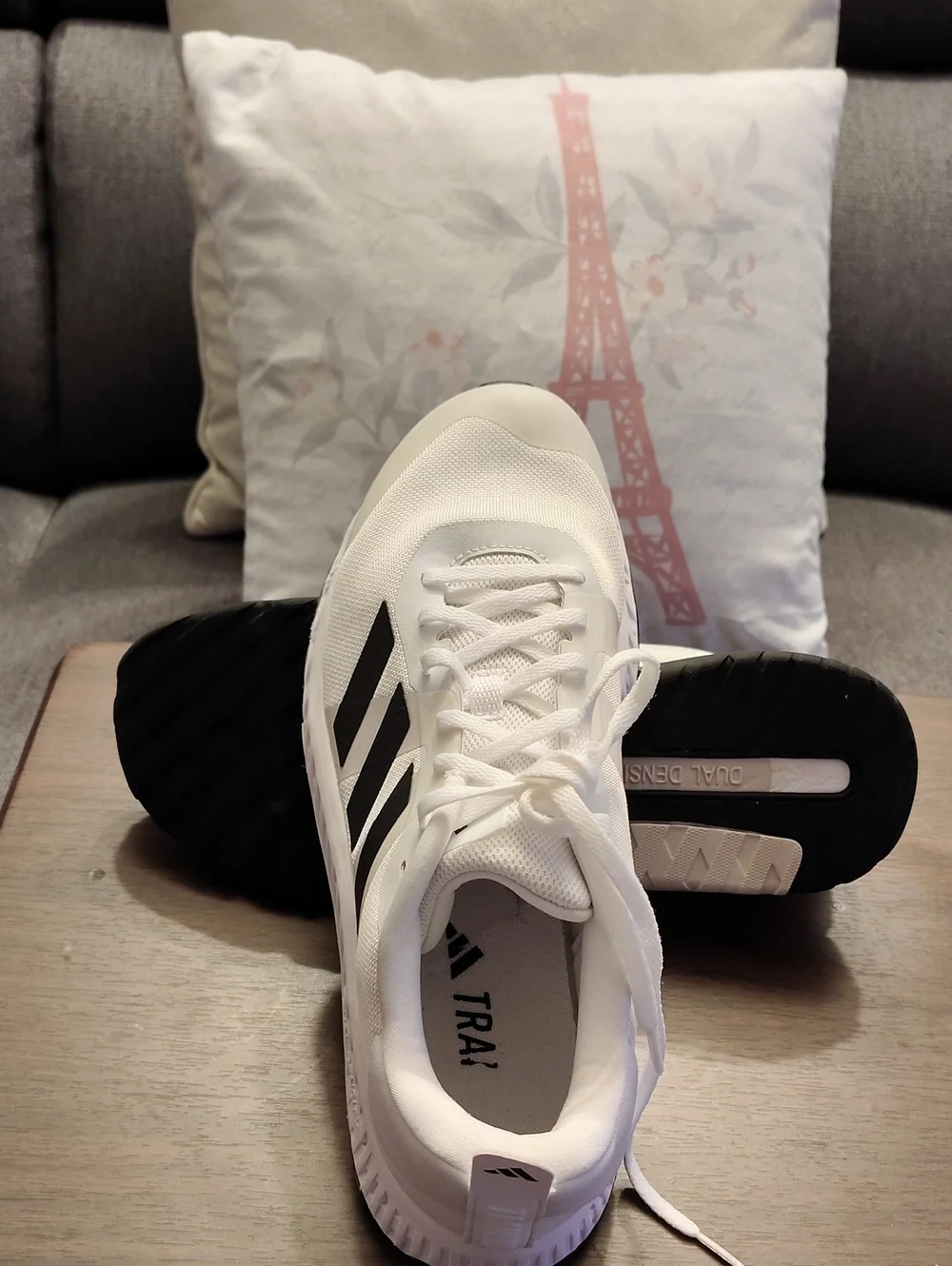 Adidas,White Athletic Sneakers with Black Stripe Accents